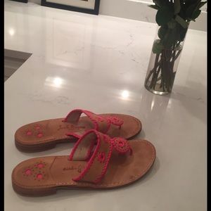 Adorable Neon Pink and Tan Jack Rogers- Size 10